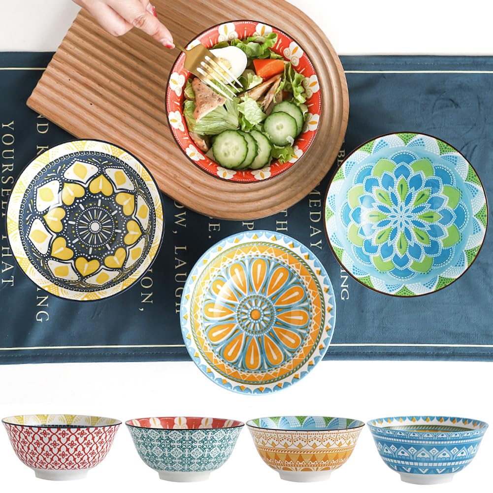 Bohemian Ceramic Cereal/Soup Bowls Set of 4 H4603