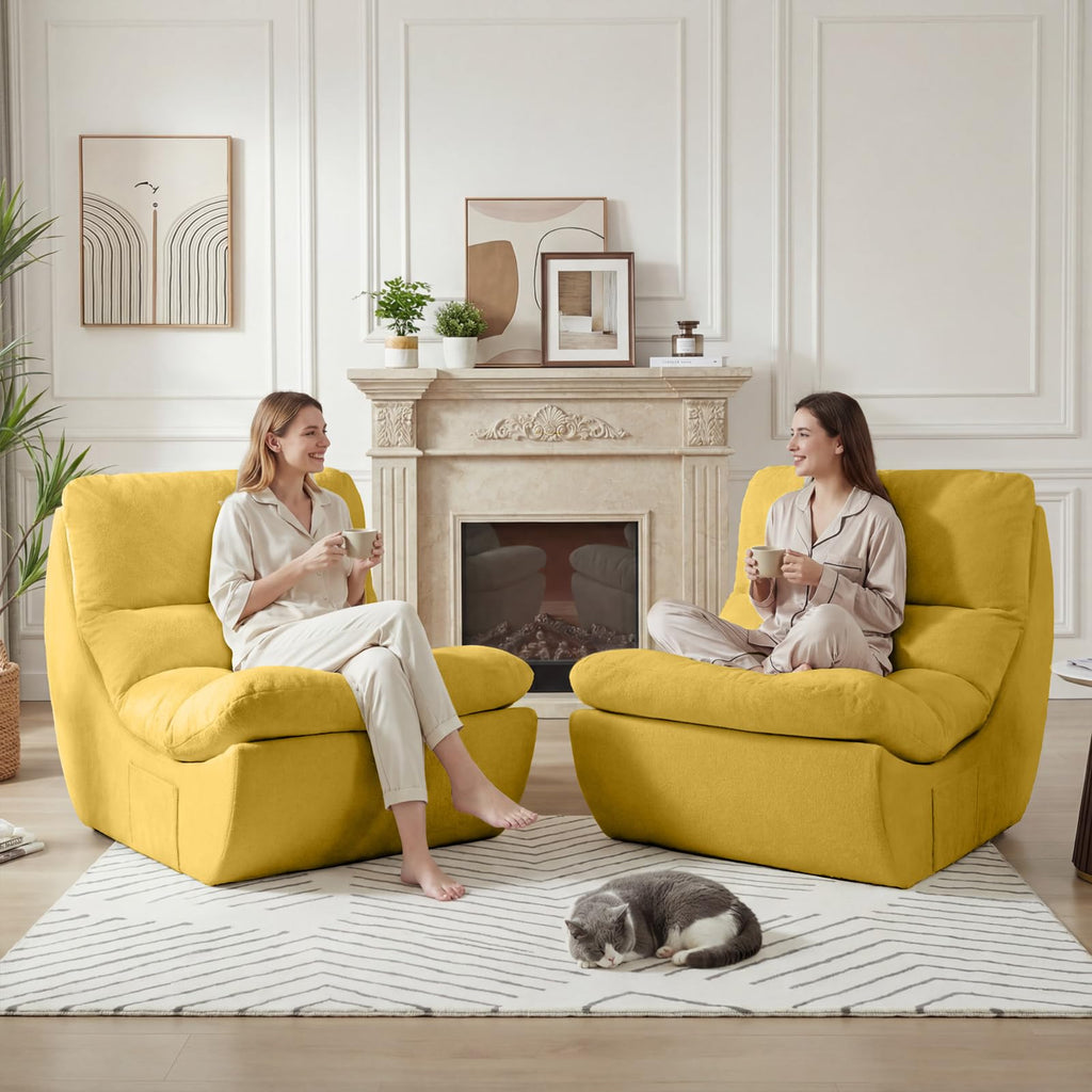 Set of 2 Yellow Anti Cat Scratch Bean Bag Chairs I850