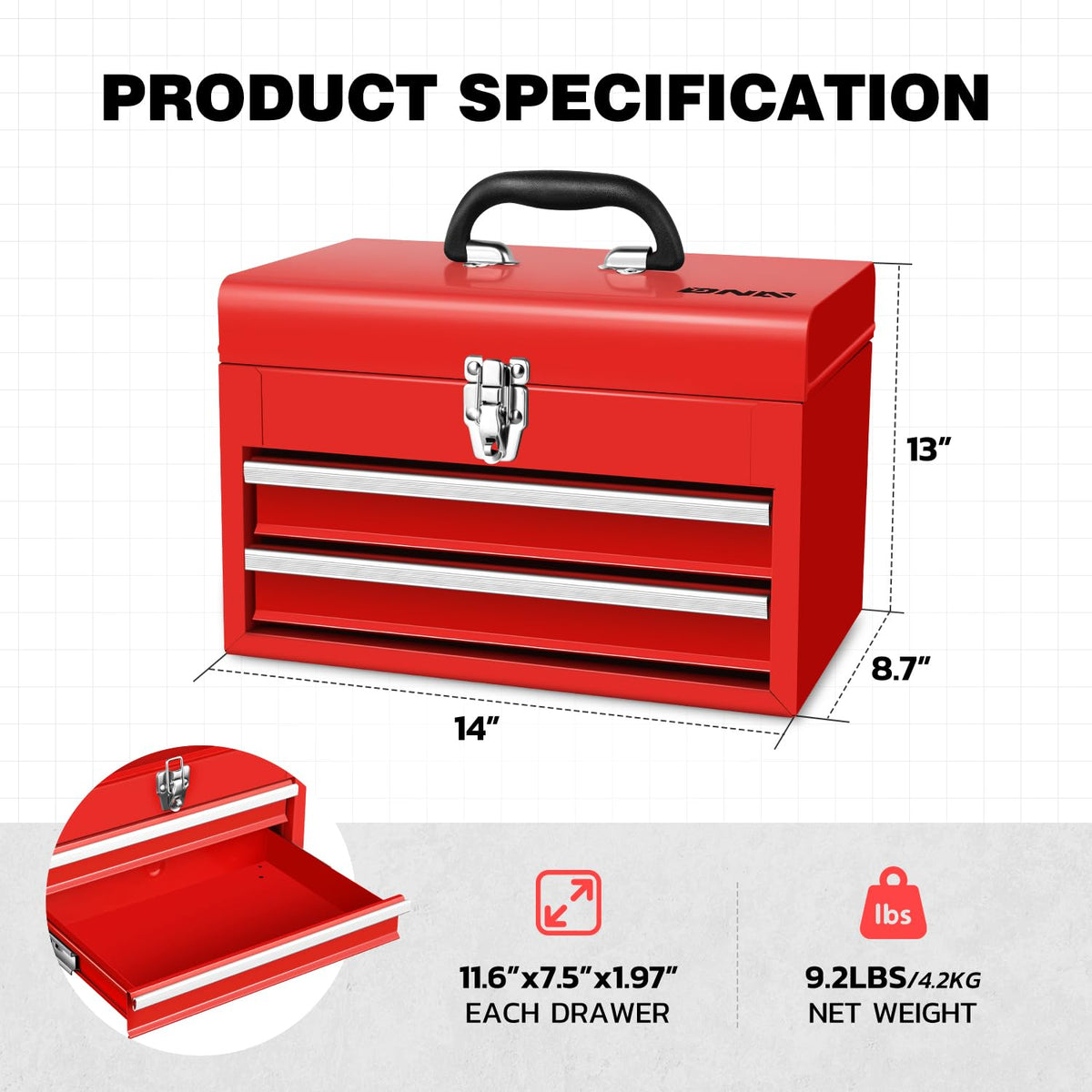 14 Inch Steel Portable Tool Box 2 Drawer Z34429
