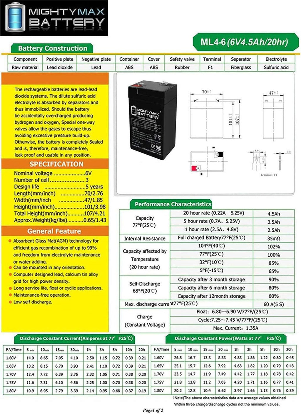 6V 4.5AH Battery 2 Pack Z315