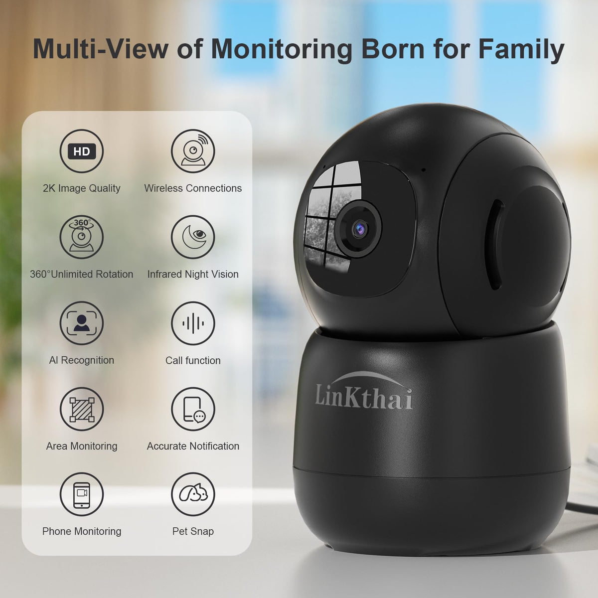 Black 2K Indoor Security Camera T437993