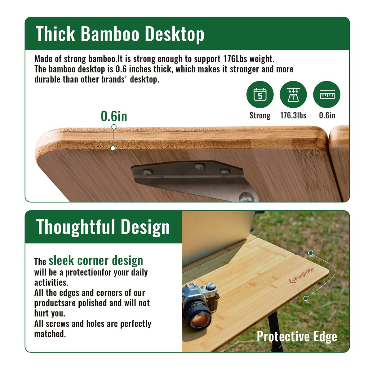 Bamboo Folding Camping Table with Adjustable Height I97723