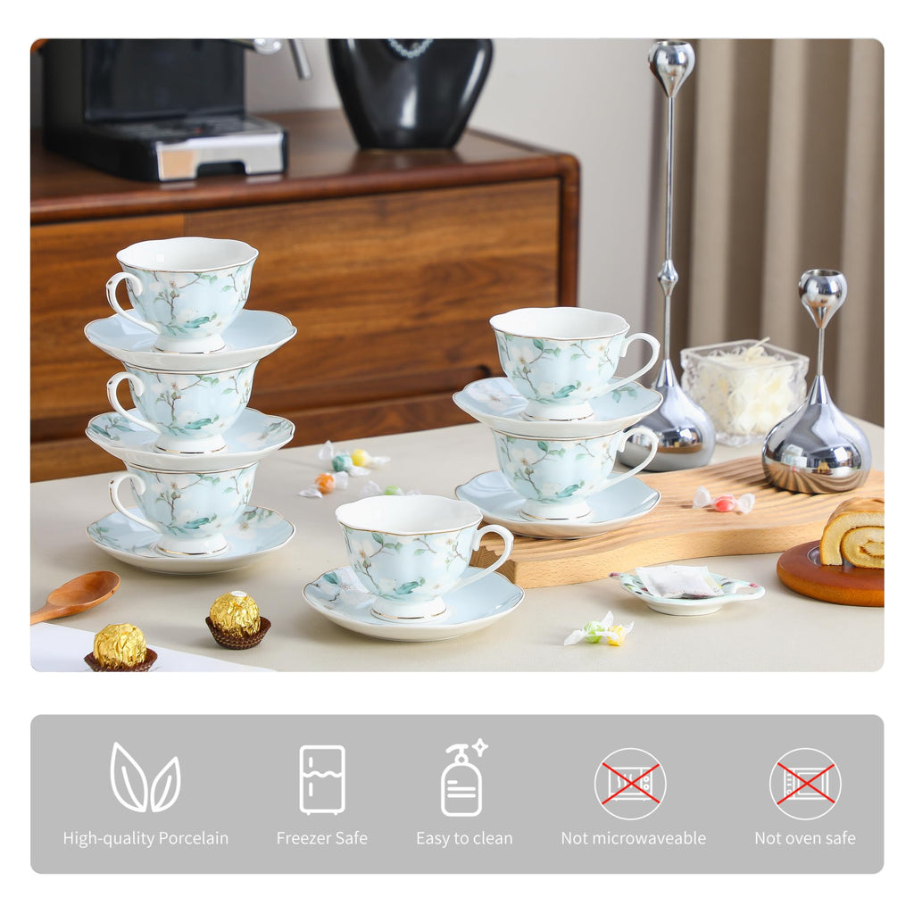 6oz Porcelain Tea Cup & Saucer Set of 6 C1333