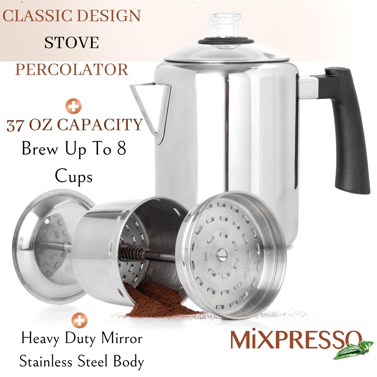 5-8 Cup Stainless Steel Stovetop Coffee Percolator V953196