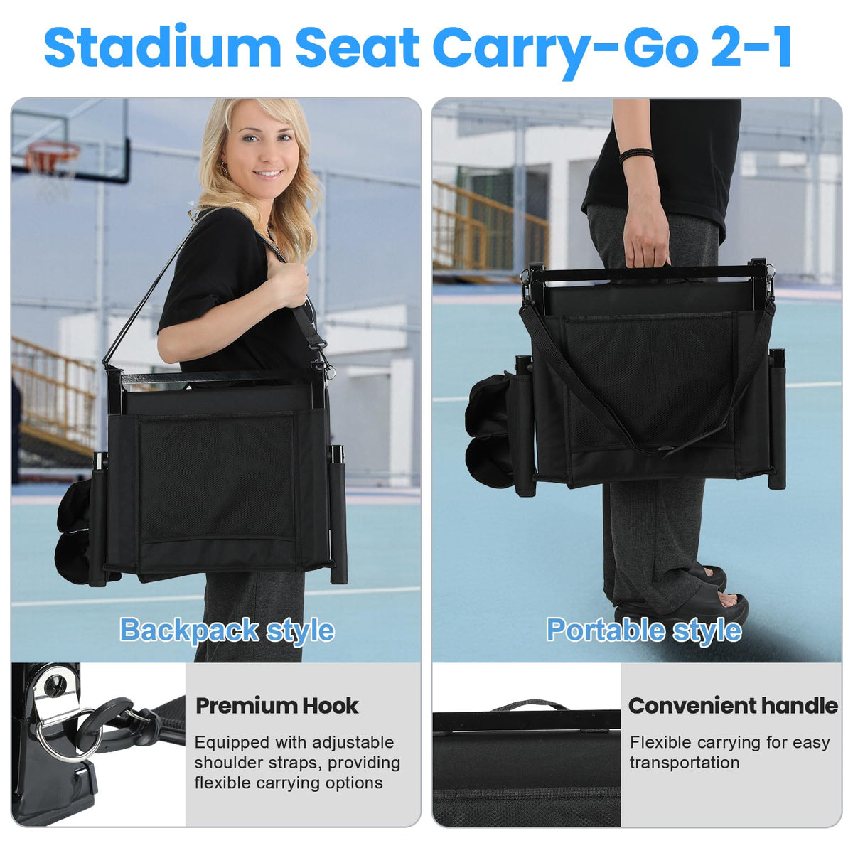 2 Pcs Folding Stadium Seat with Back Support and Cushion E91927