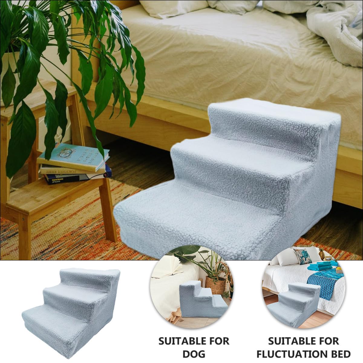 Non-Slip Gray Pet Ladder and Dog Steps B1344