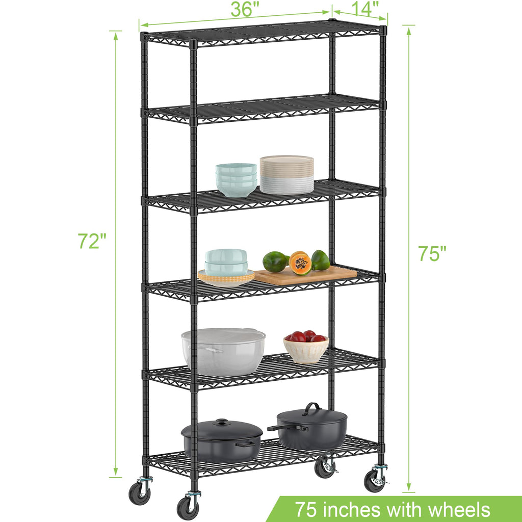 6 Tier Wire Metal Shelving Rack with Wheels Z666779