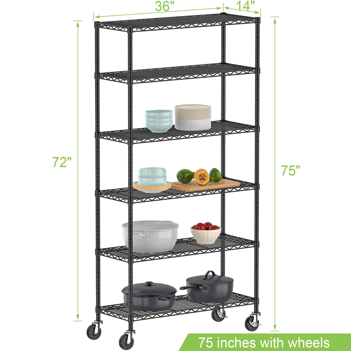 6 Tier Wire Metal Shelving Rack with Wheels Z666779