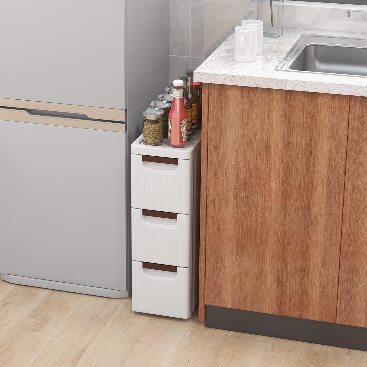 White 3 Drawer Narrow Storage Cabinet J327156