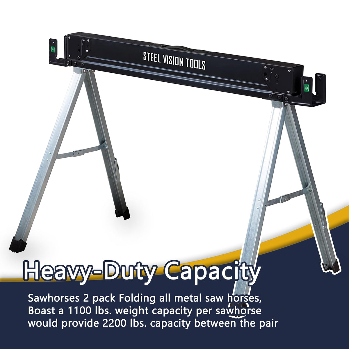 Folding Heavy Duty Metal Sawhorse 2 Pack with 2x4 Support Bracket E301