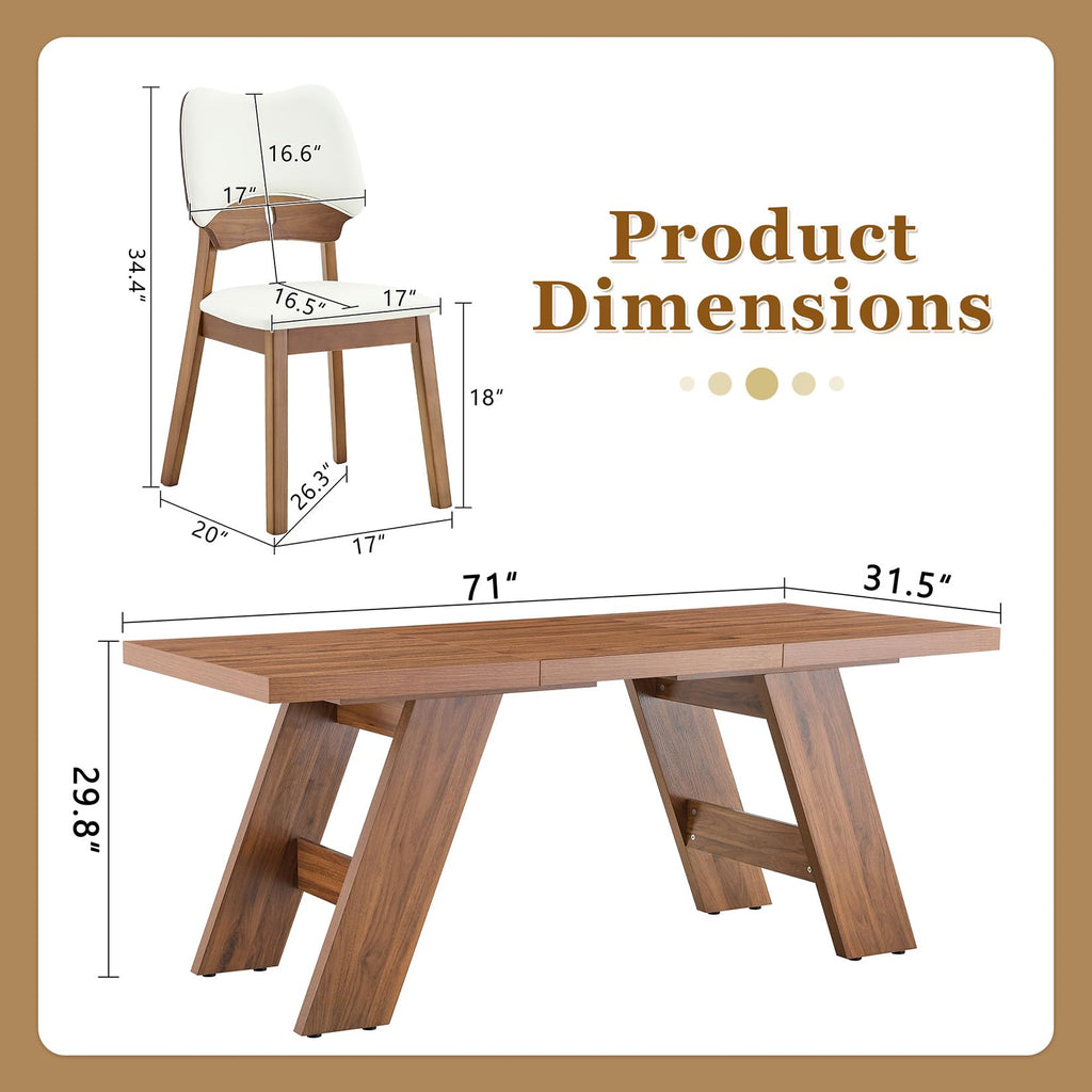 71" 7 Piece Wood Dining Table Set with 6 PU Leather Chairs M5484