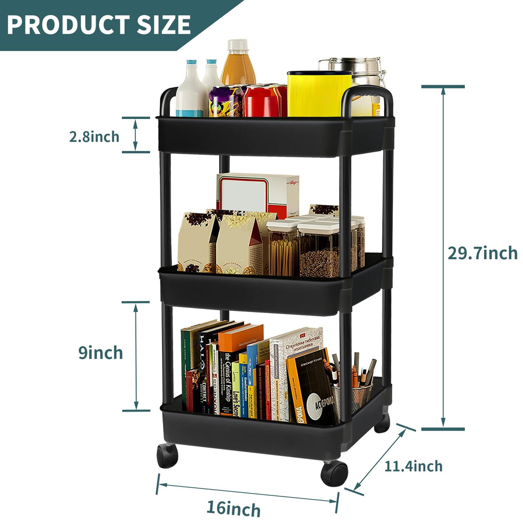 Black 3 Tier Rolling Cart H21235