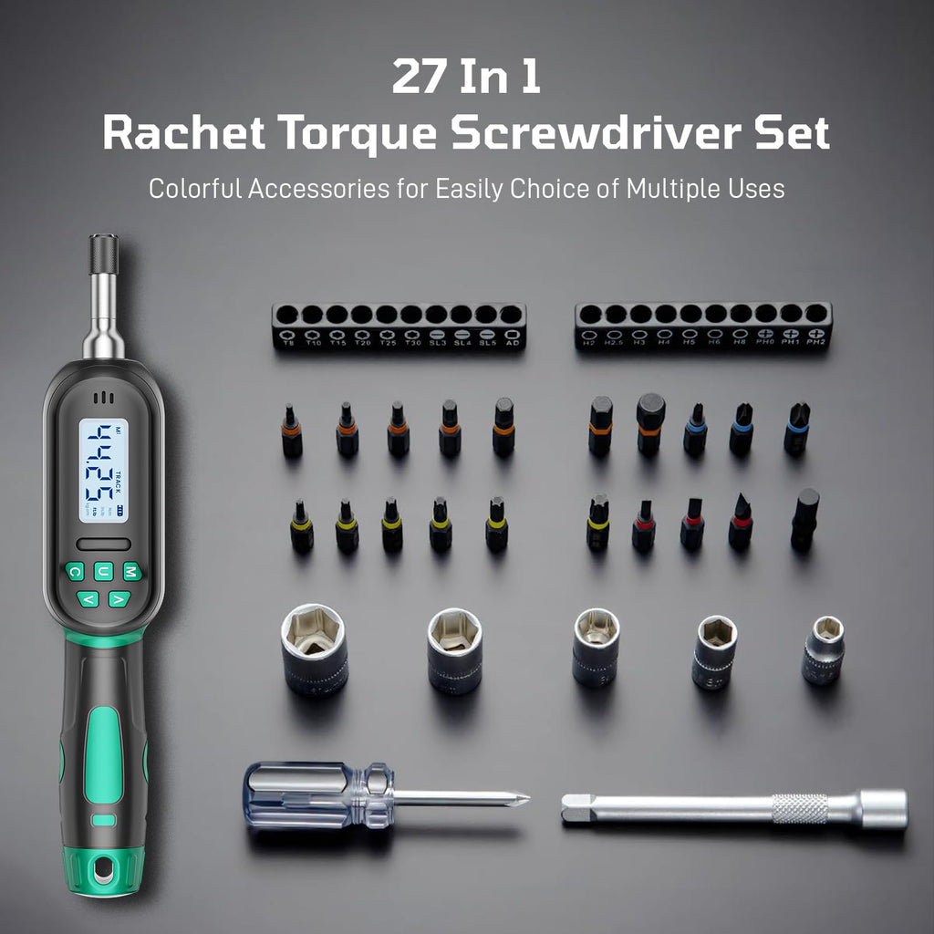 Digital Torque Screwdriver Set, 1/4″ Drive, 19 Bits, 5 Short Sockets C451