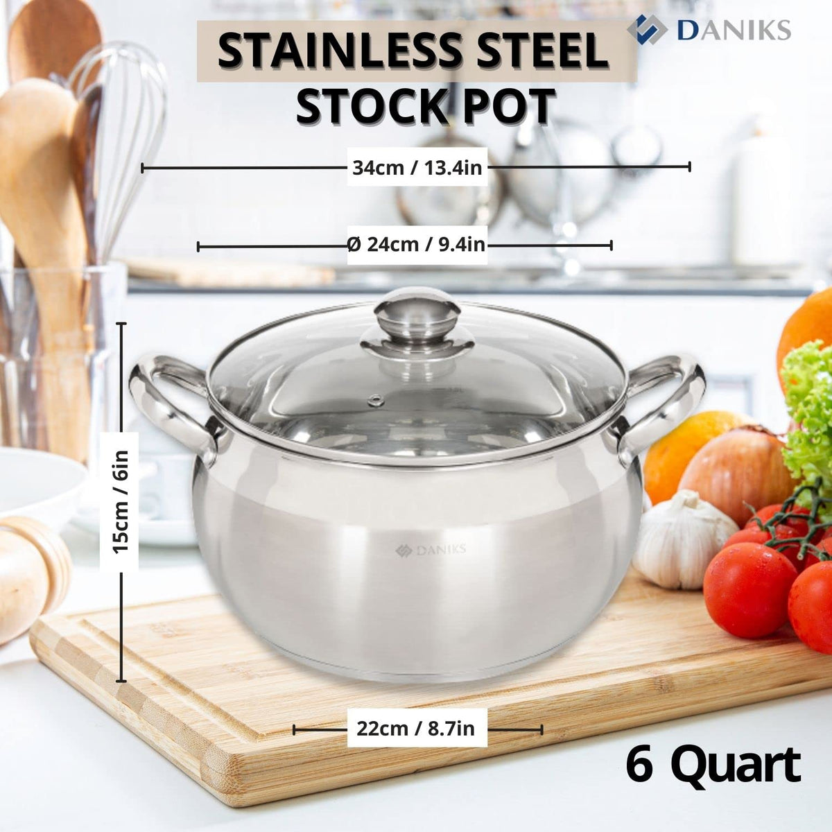 6.5 Quart Stainless Steel Stock Pot with Glass Lid F16282