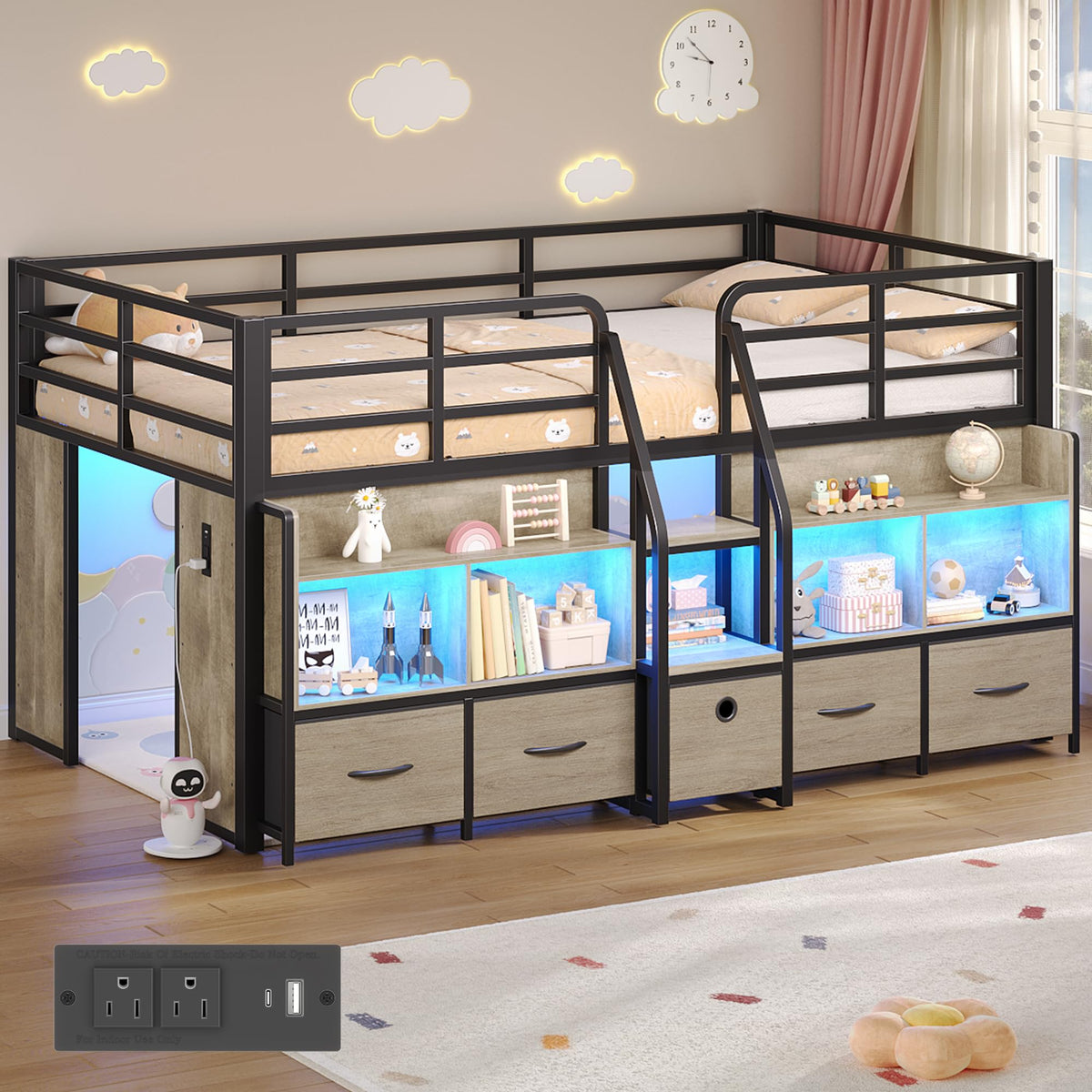 Twin Size Low Loft Bed with Storage I217809