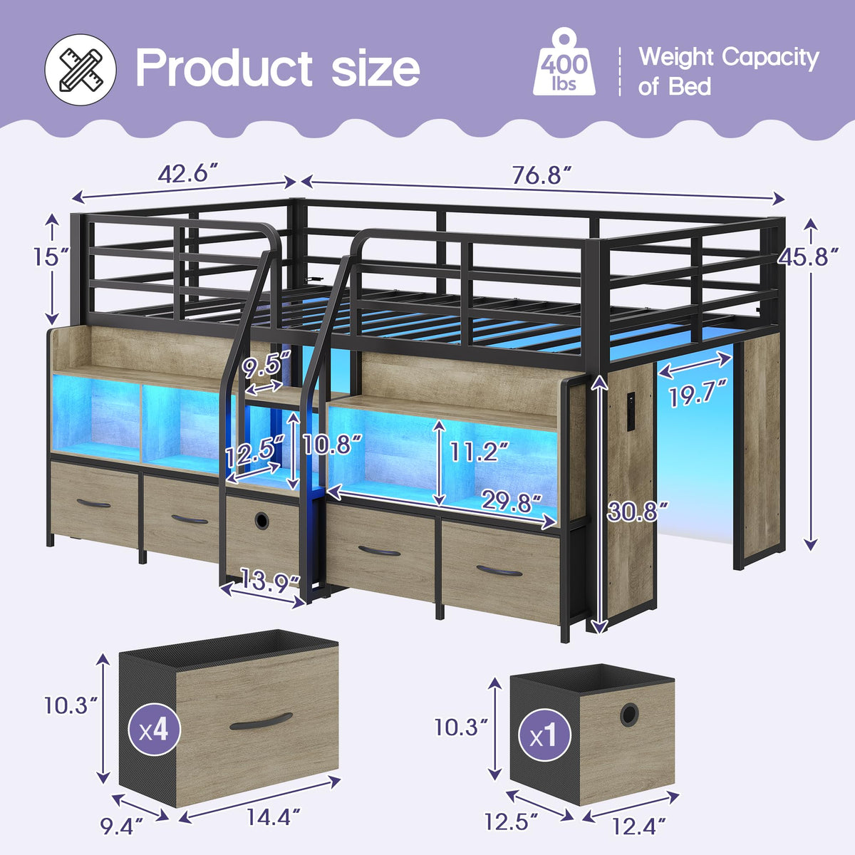 Twin Size Low Loft Bed with Storage I217809