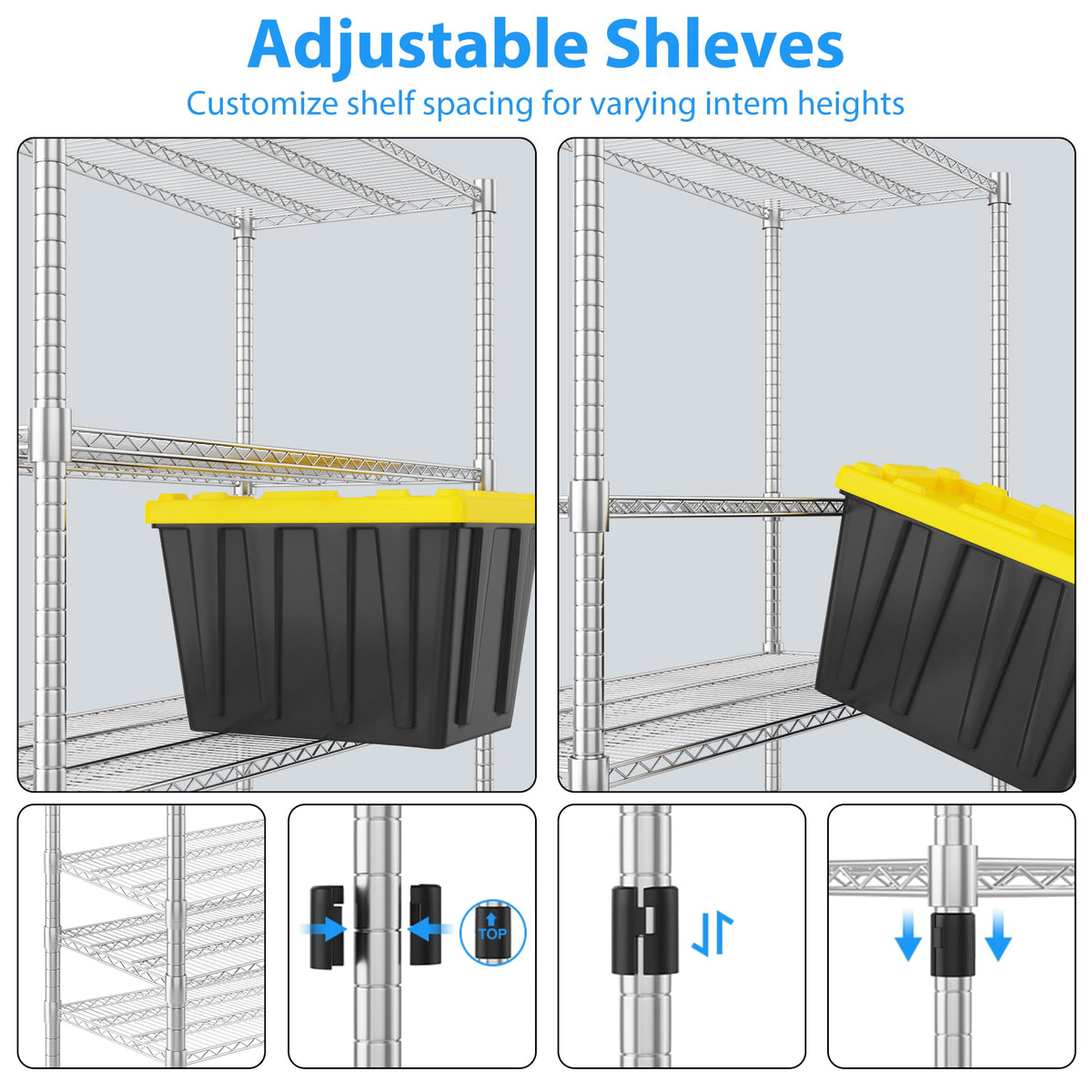 4-Tier Heavy Duty Metal Shelves with Wheels H7395