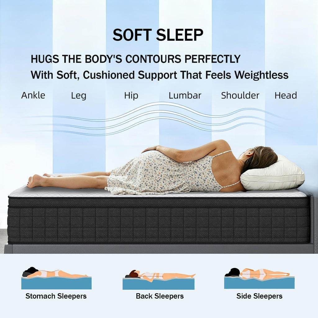 Queen 12 Inch Memory Foam Hybrid Pocket Spring Medium Firm Mattress N6607