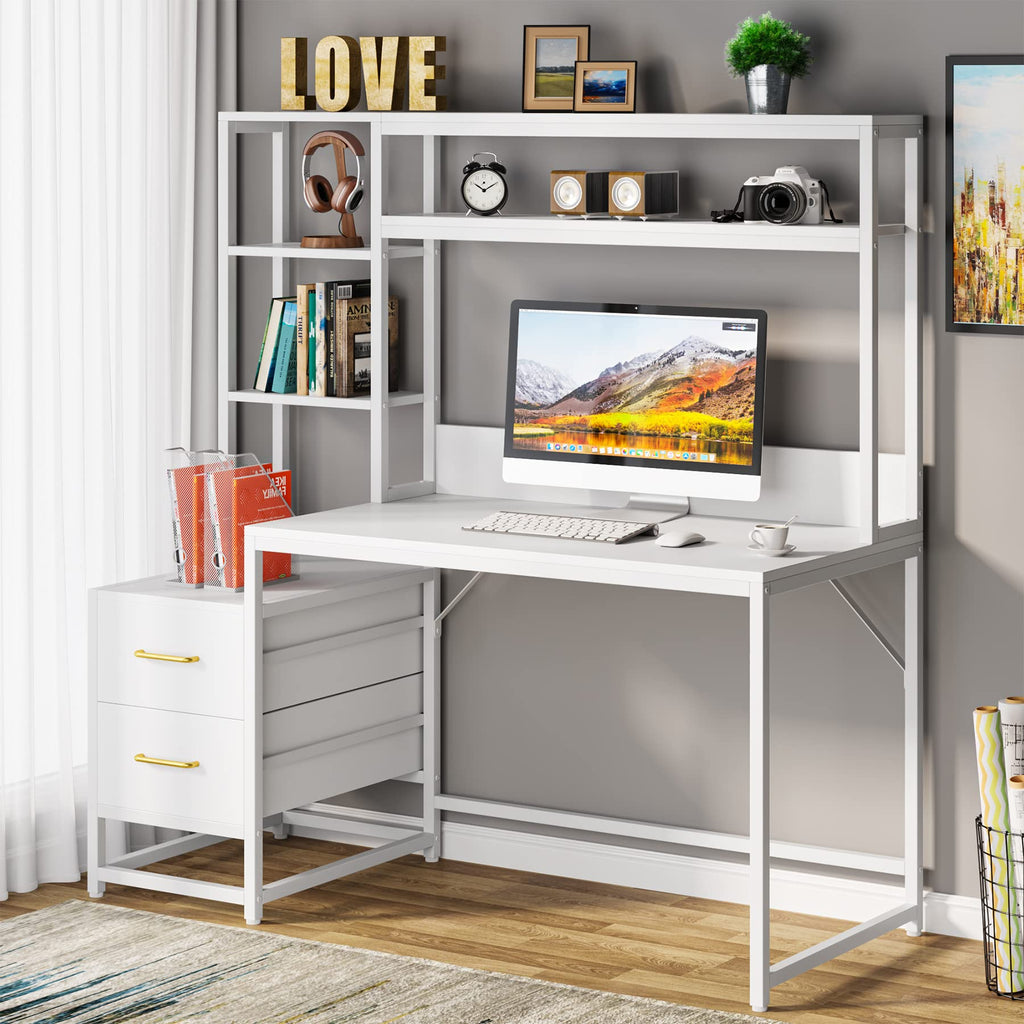 55 Inch Computer Desk with 2 Drawers and Storage Shelves T42839