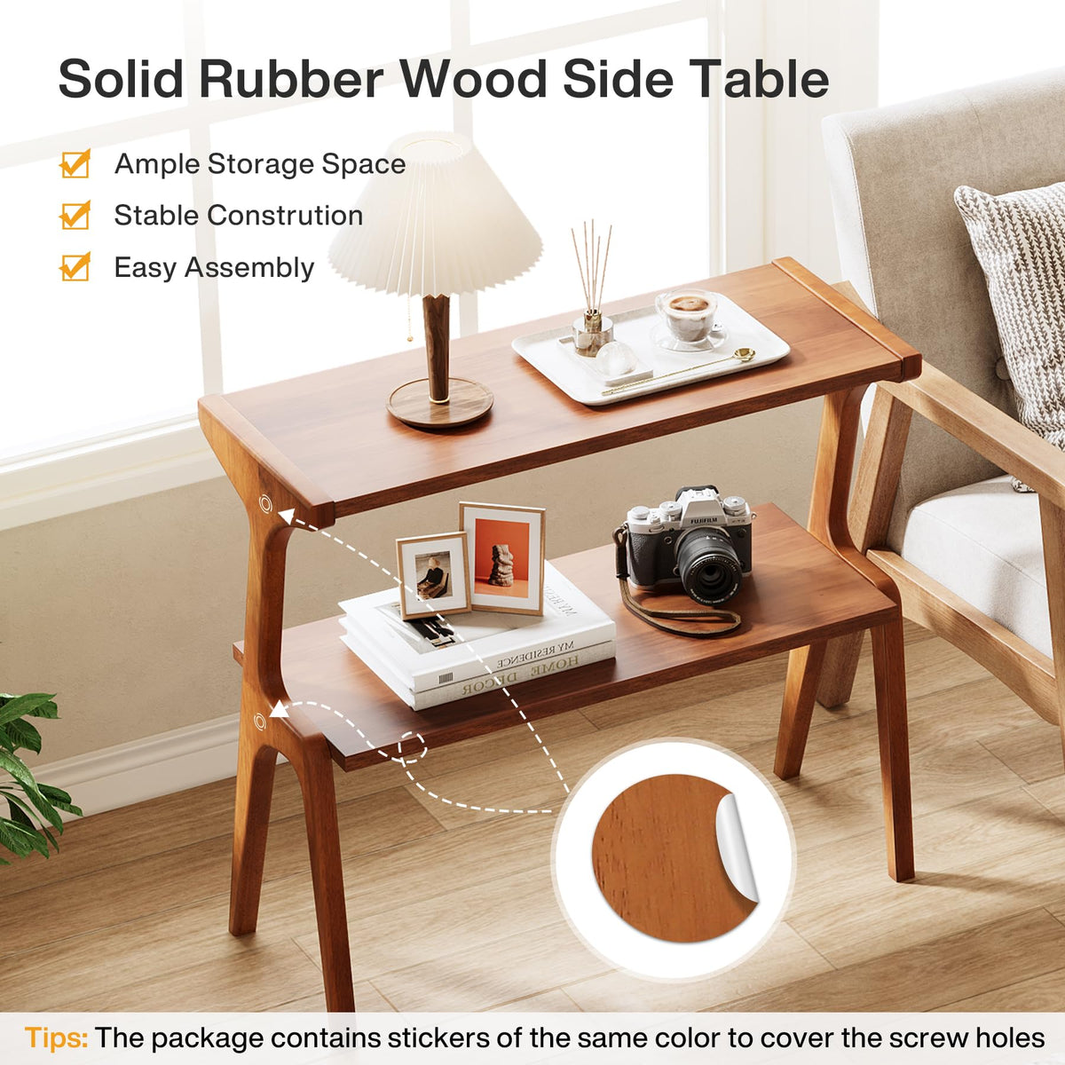 Set of 2 Solid Wood 2-Tier Side Table with Storage Shelf V892297