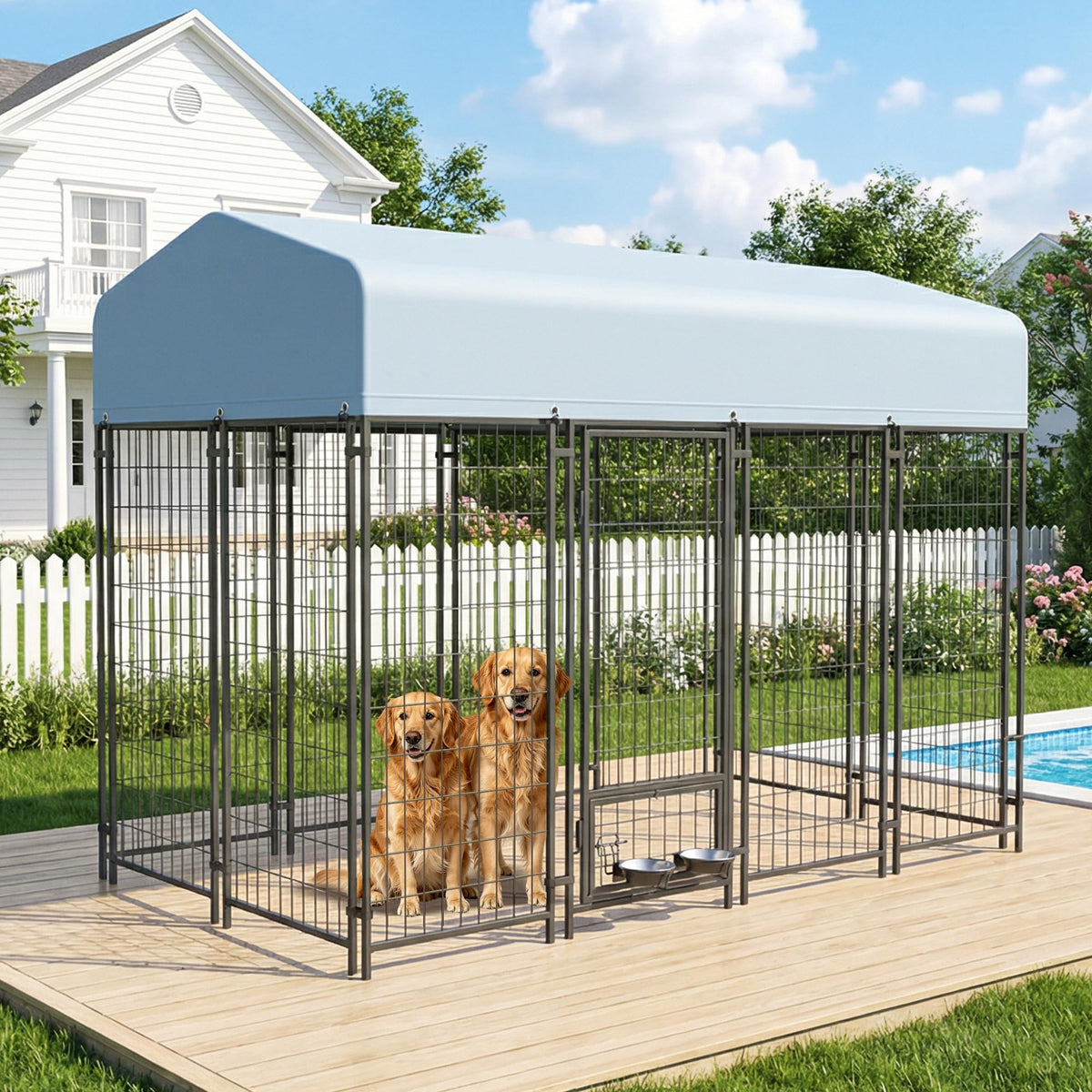 8x4x6 FT Outdoor Dog Kennel with Swivel Feeder W419