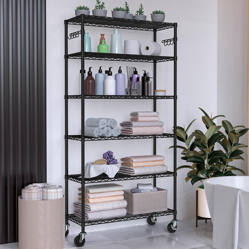 6 Tier Wire Metal Shelving Rack with Wheels Z666779