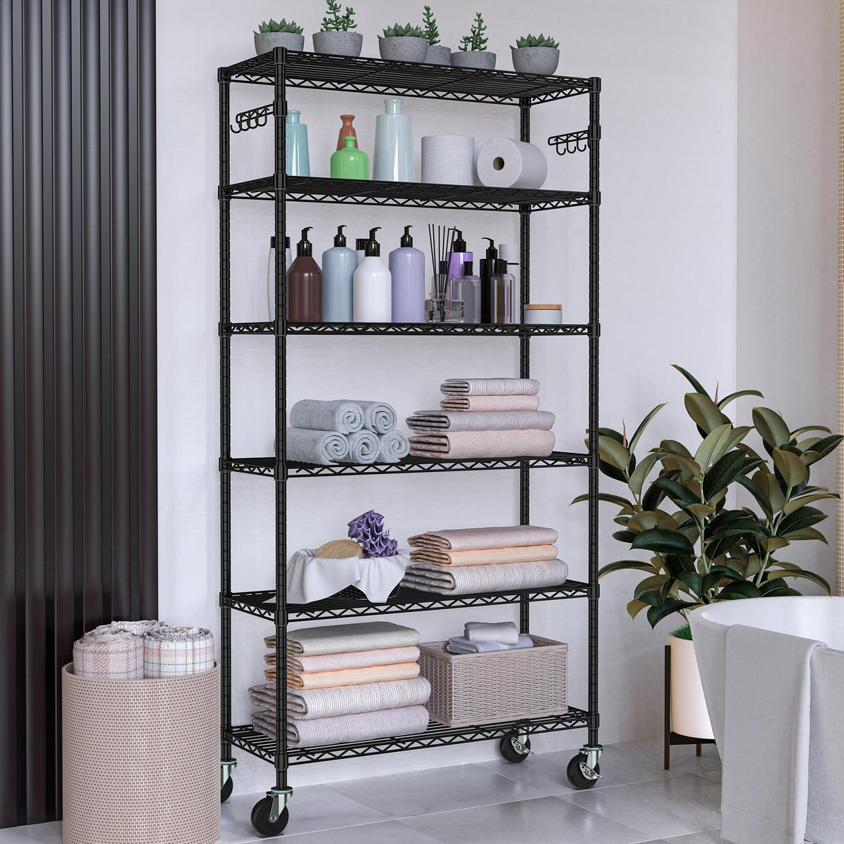 6 Tier Wire Metal Shelving Rack with Wheels Z666779