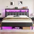 King Bed Frame with Charging Station Black H5533