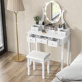 White Makeup Vanity Table with Lighted Mirror and Stool F769