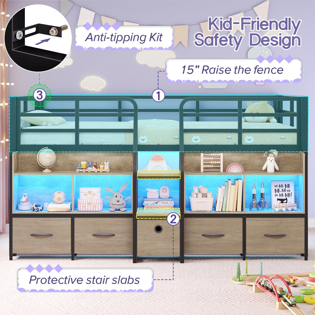 Twin Size Low Loft Bed with Storage I217809