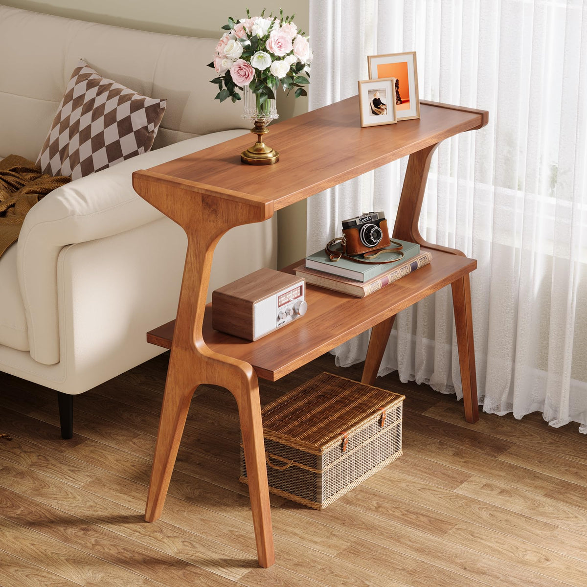 Set of 2 Solid Wood 2-Tier Side Table with Storage Shelf V892297