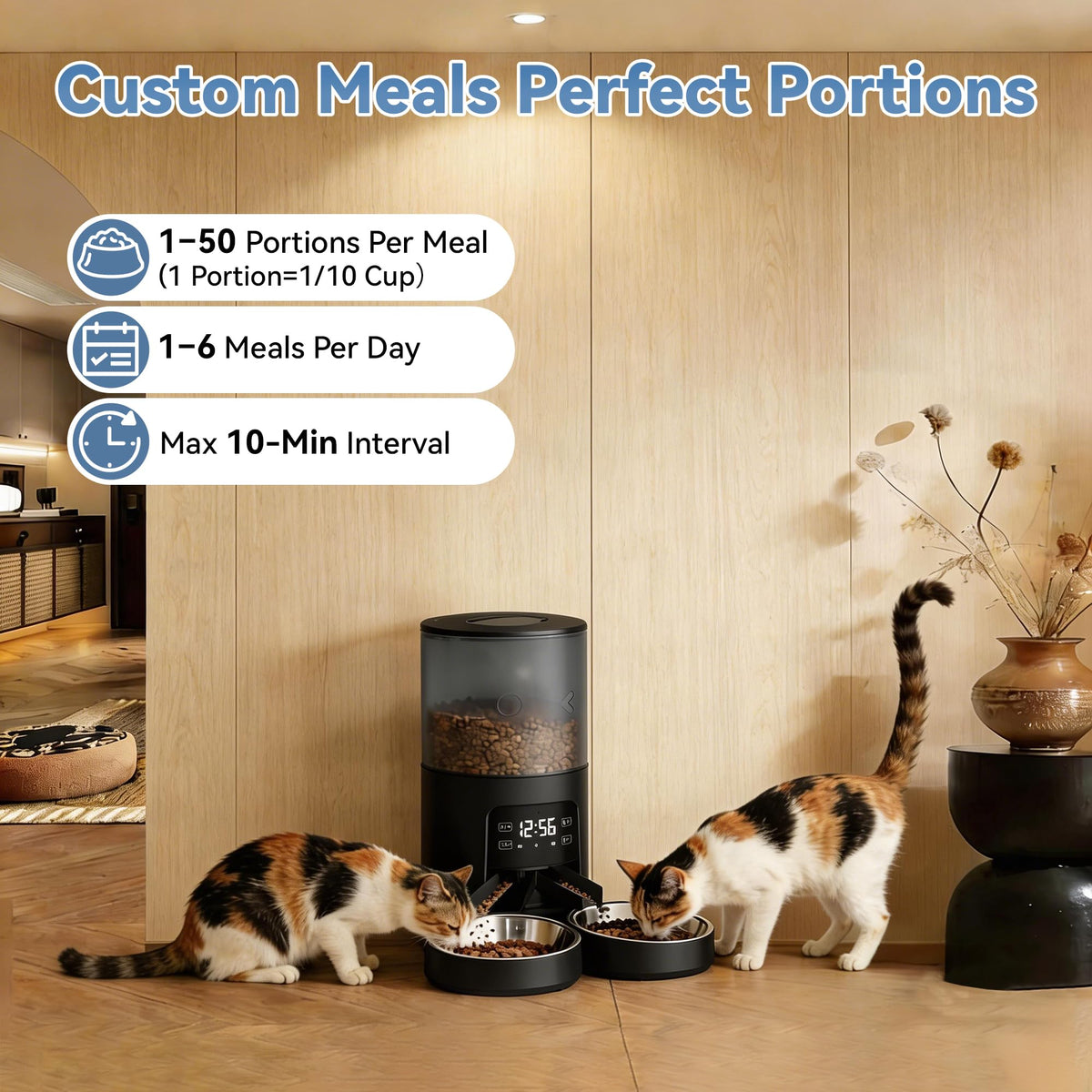 Automatic Cat Feeder for 2 Cats, 6L Black Y426