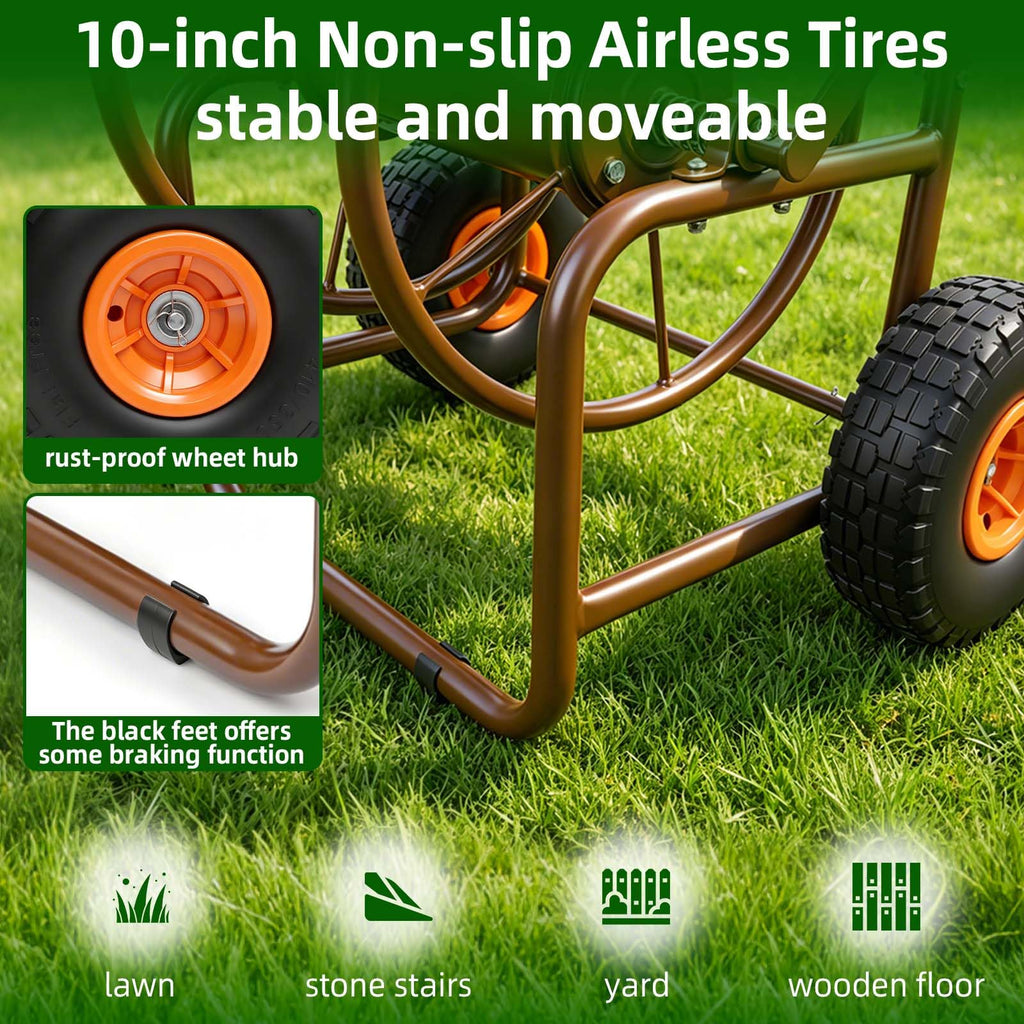 Garden Hose Reel Cart, Heavy Duty Metal with 2 Wheels, Holds 230ft 5/8" W1831