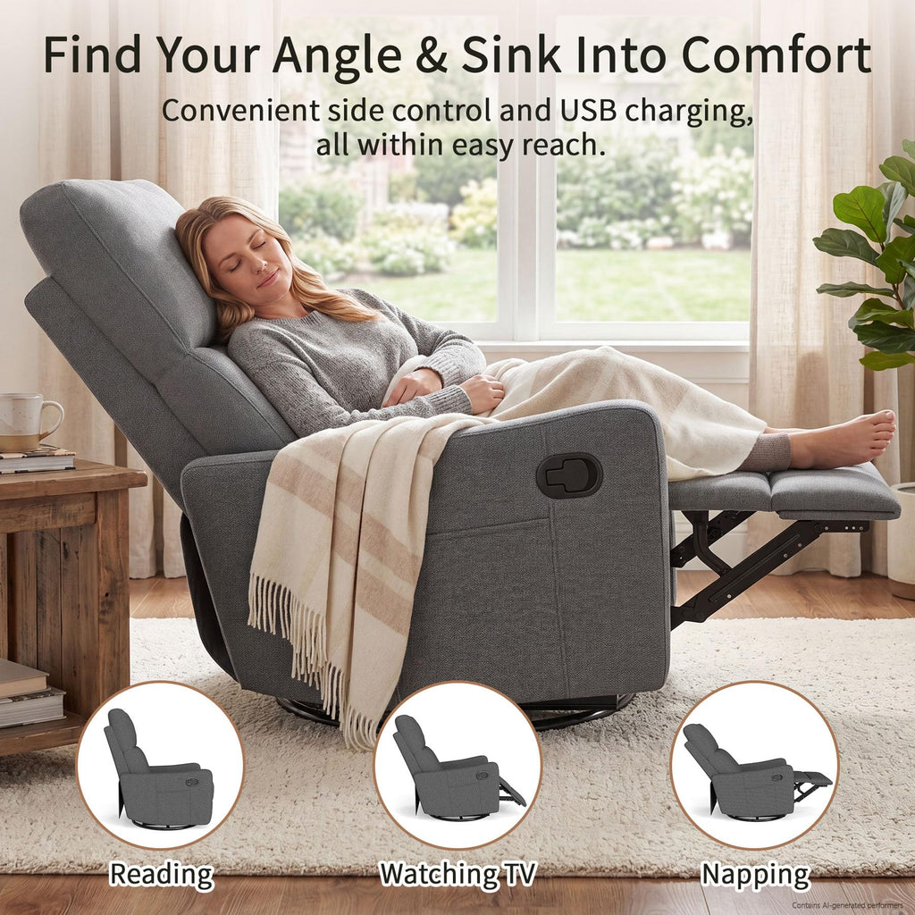 Gray Swivel Rocker Recliner Chair V6581
