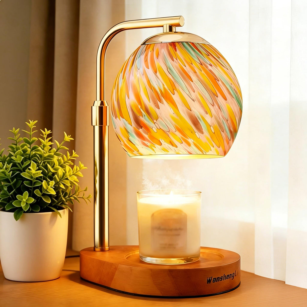 Stained Glass Candle Warmer Lamp with Adjustable Height X7388