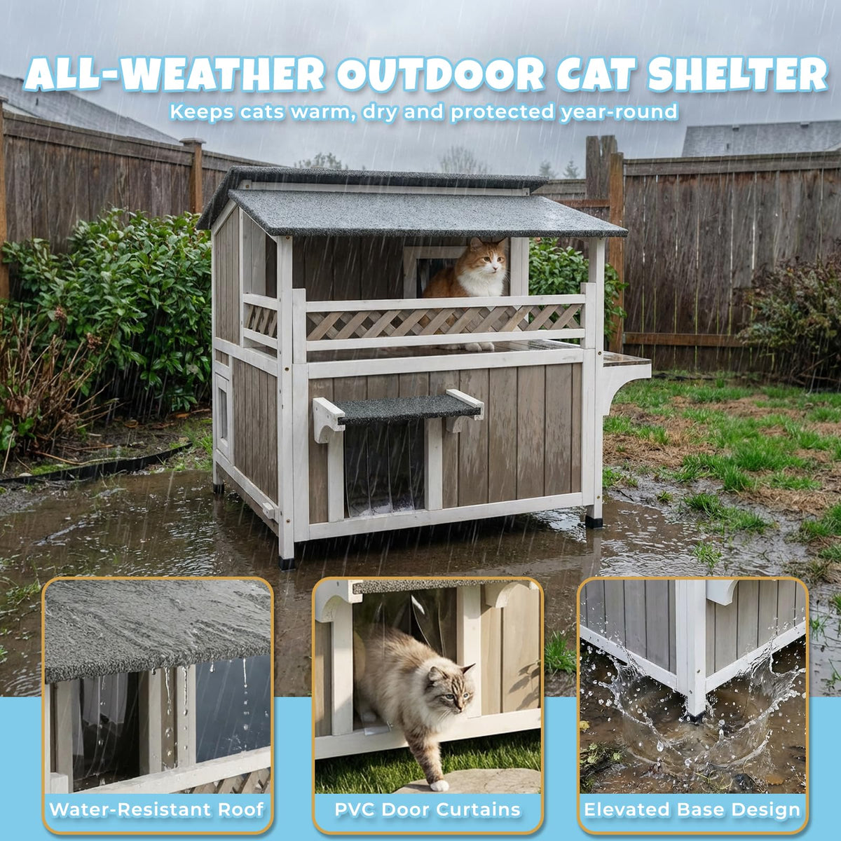 Wooden Two-Story Cat House T594876