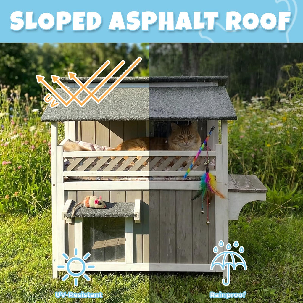 Wooden Two-Story Cat House T594876