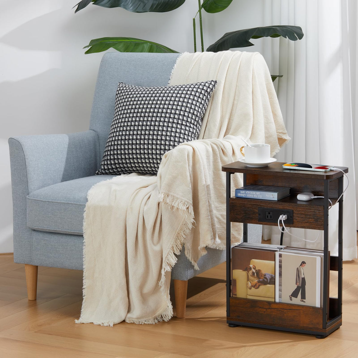 Narrow Side Table with Charging Station K71981