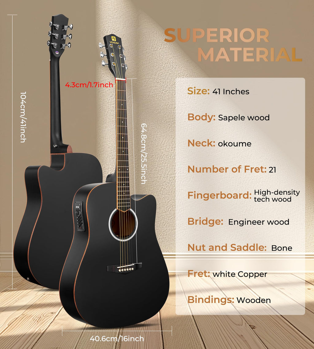 Full Size Cutaway Acoustic Electric Guitar with Built-in Pickups Matte Black L8537