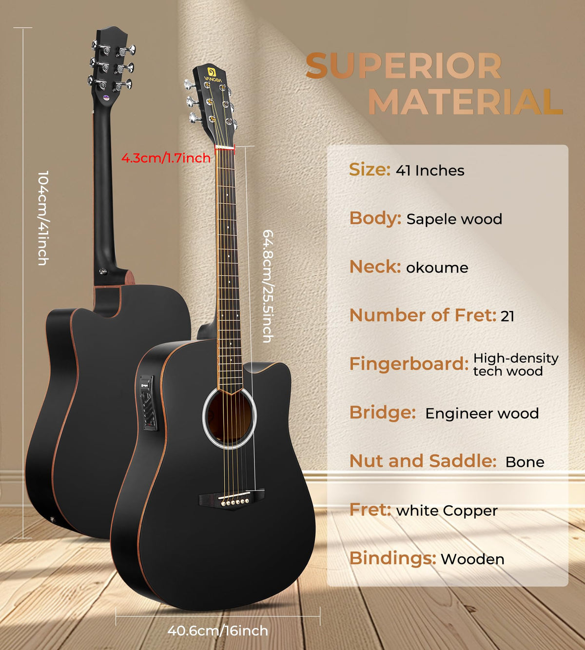 Full Size Cutaway Acoustic Electric Guitar with Built-in Pickups Matte Black L8537