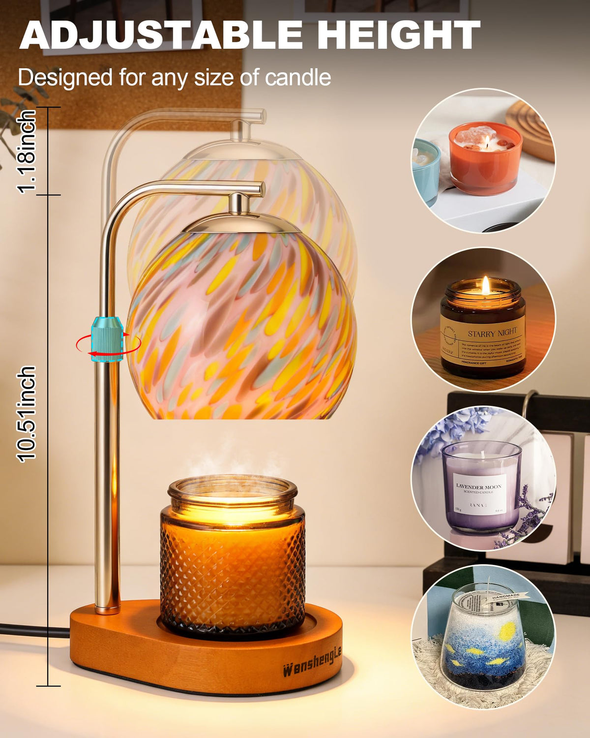 Stained Glass Candle Warmer Lamp with Adjustable Height X7388