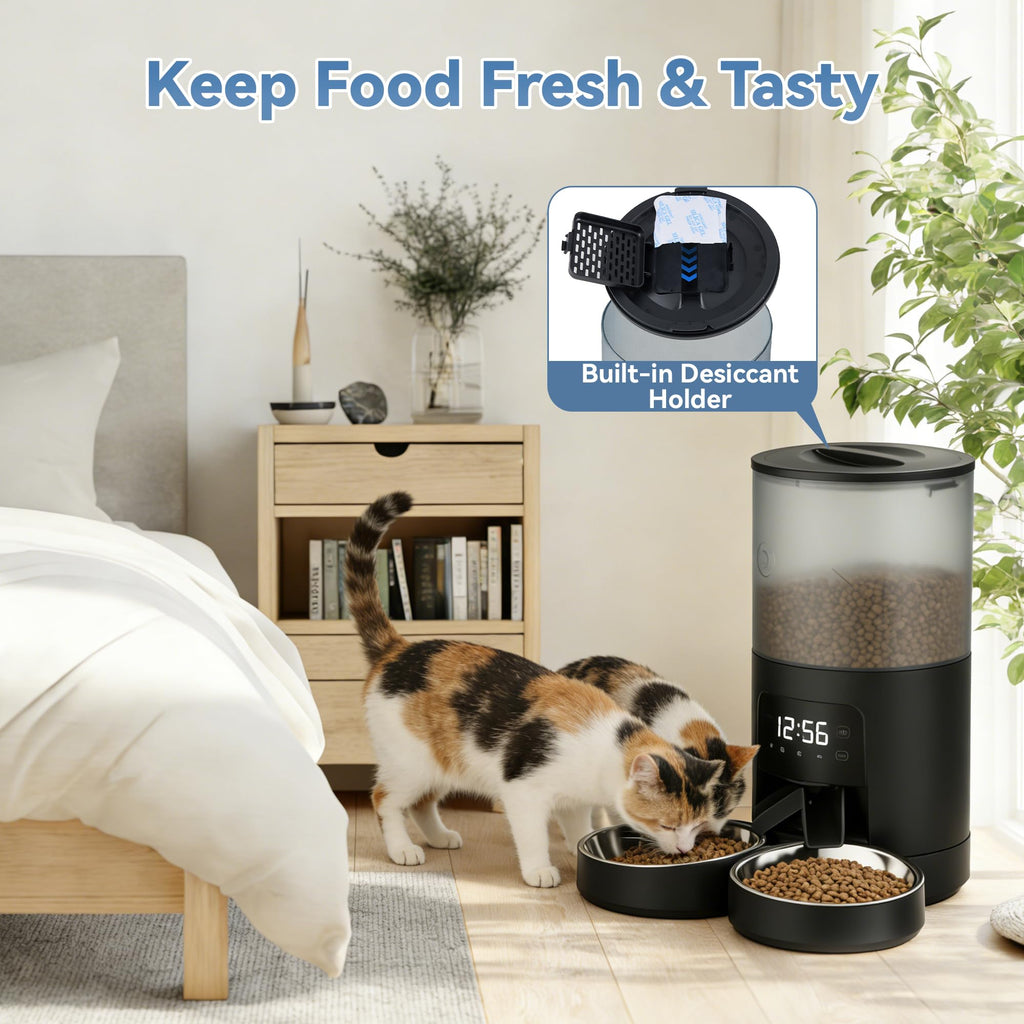 Automatic Cat Feeder for 2 Cats, 6L Black Y426