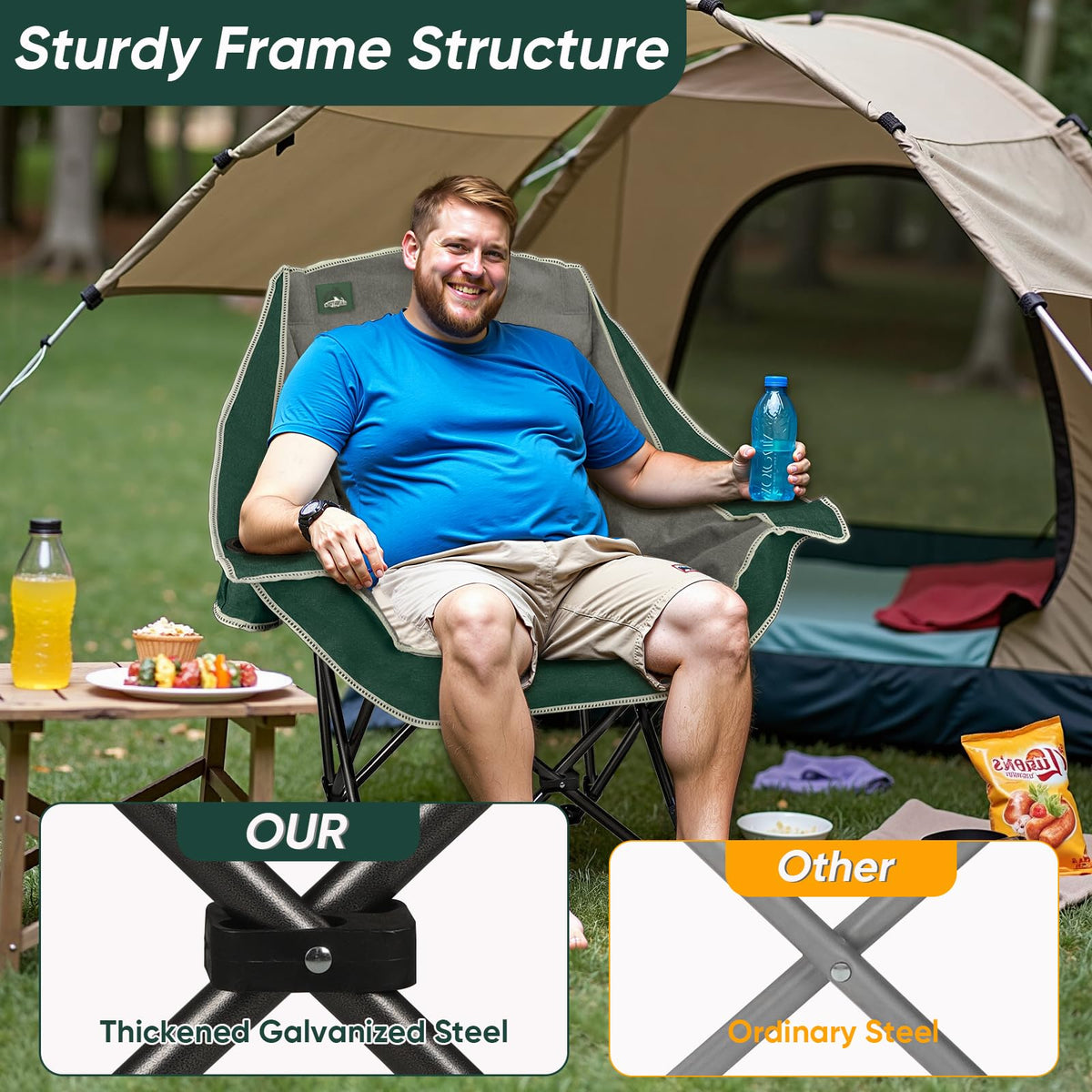 2 Pack Oversized Padded Folding Camping Chair with Cup Holder U935