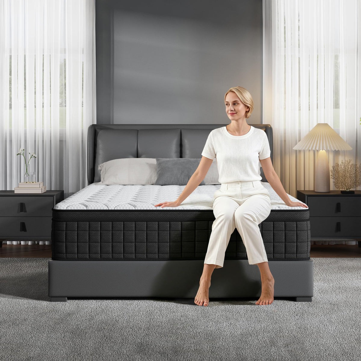 Queen 12 Inch Memory Foam Hybrid Pocket Spring Medium Firm Mattress N6607