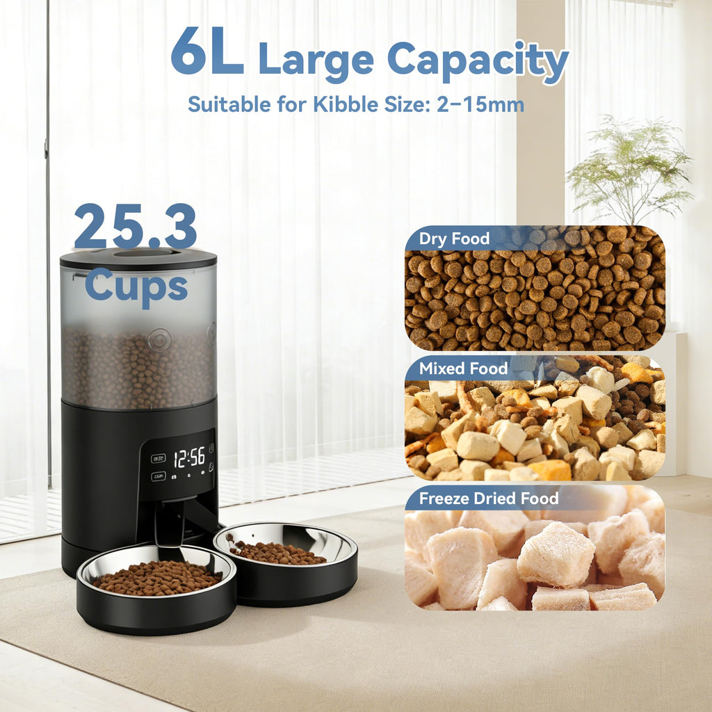 Automatic Cat Feeder for 2 Cats, 6L Black Y426
