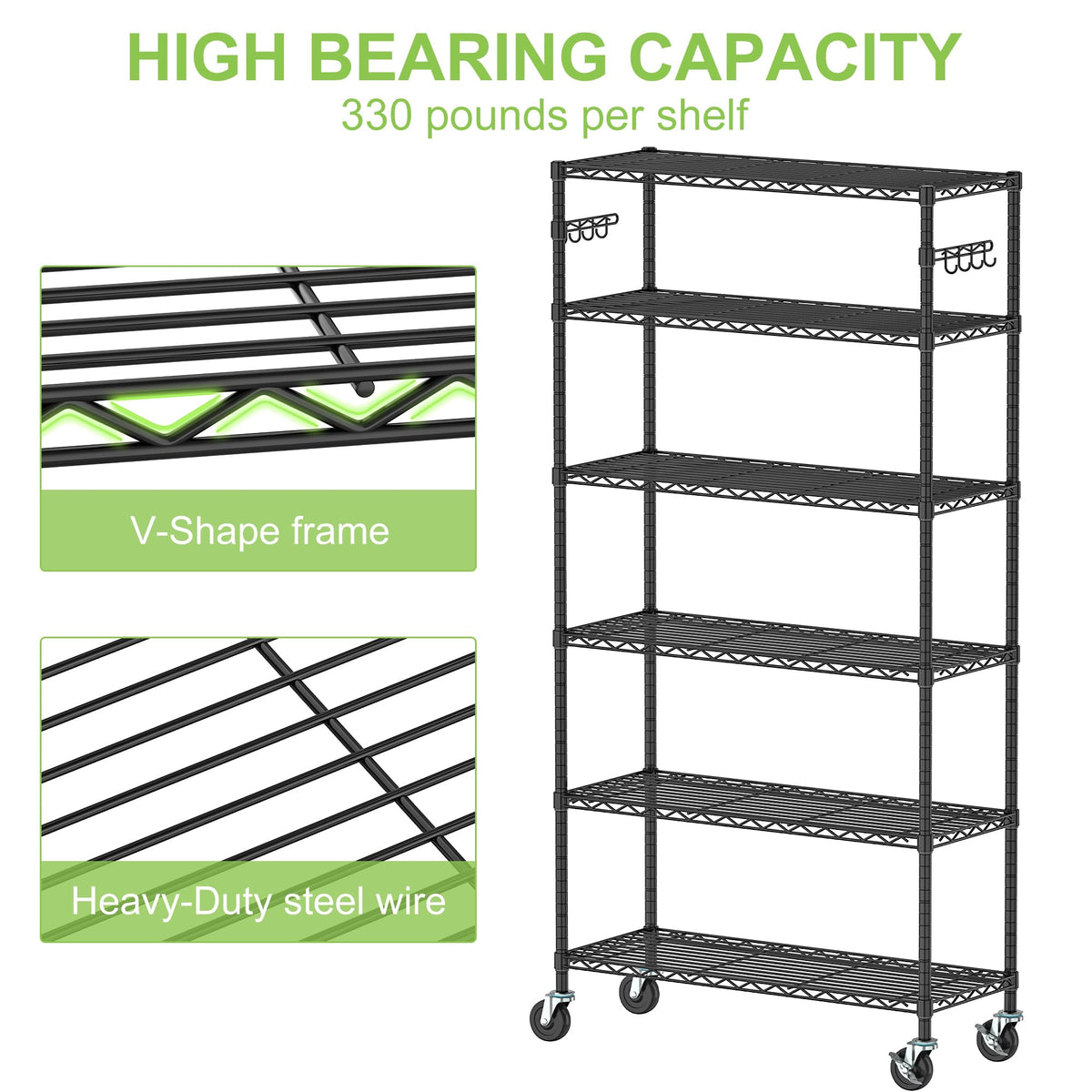 6 Tier Wire Metal Shelving Rack with Wheels Z666779