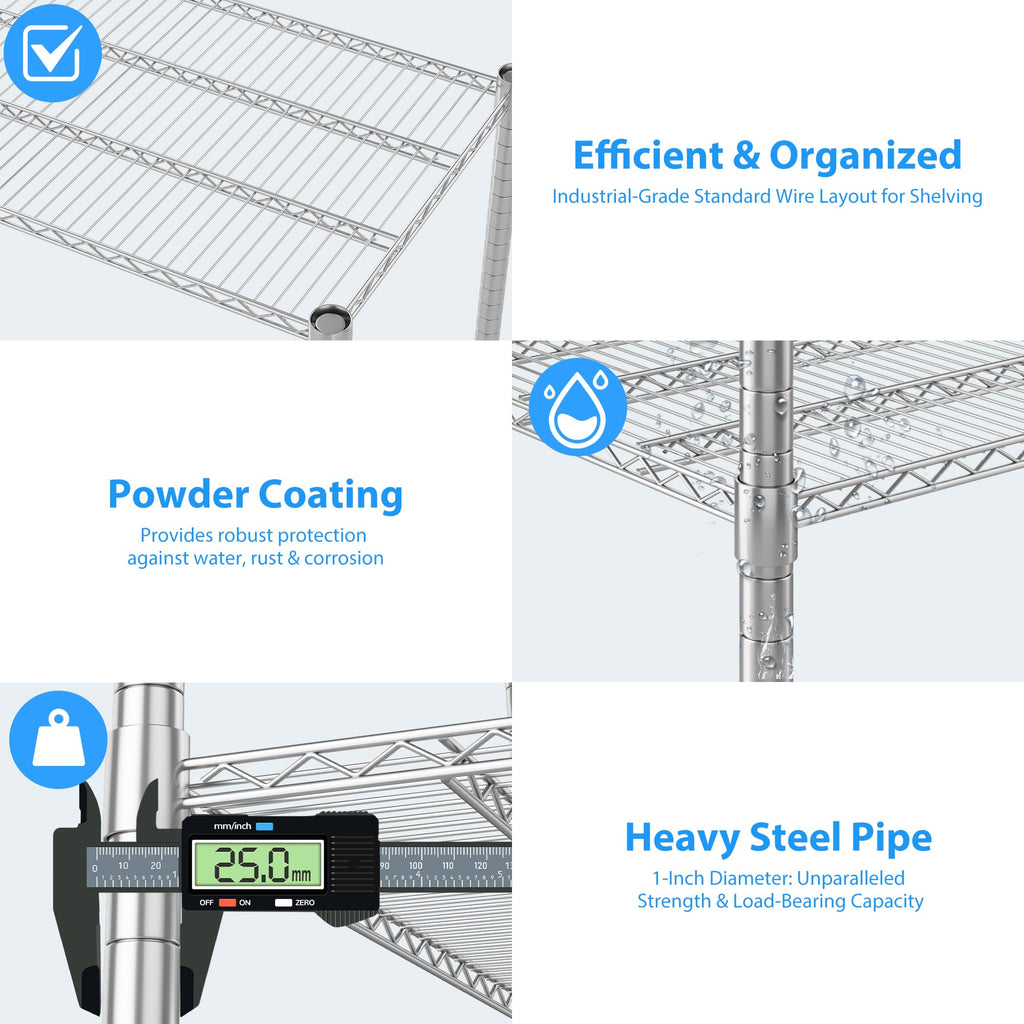 4-Tier Heavy Duty Metal Shelves with Wheels H7395
