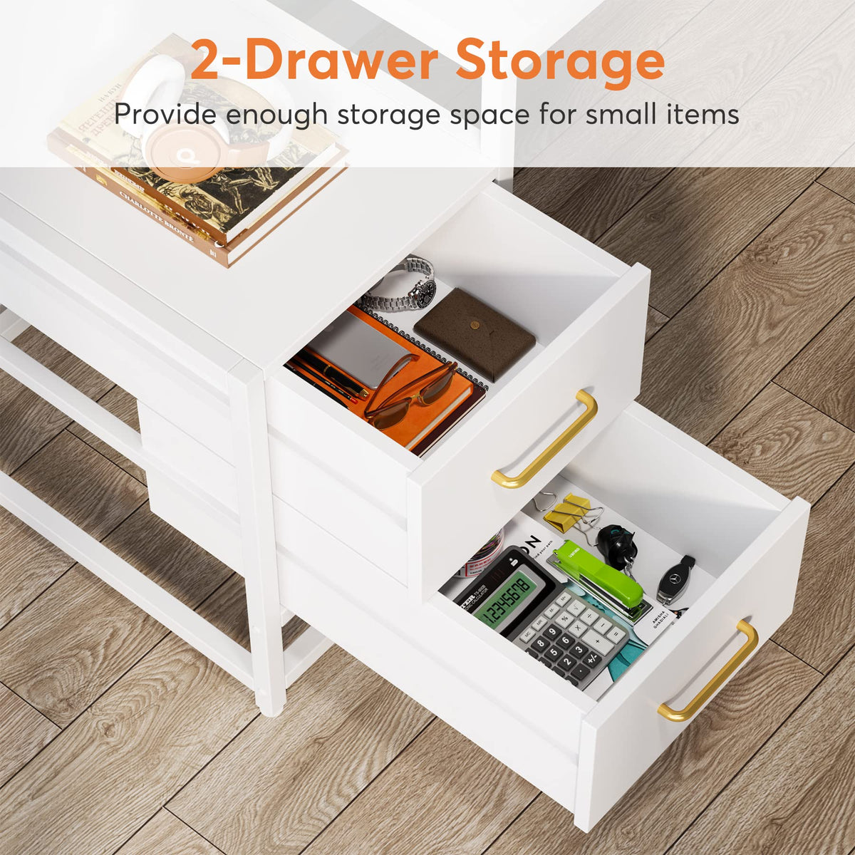 55 Inch Computer Desk with 2 Drawers and Storage Shelves T42839