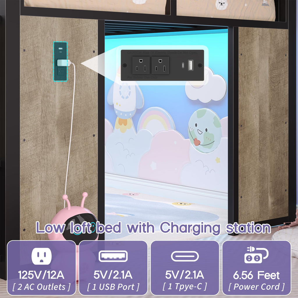 Twin Size Low Loft Bed with Storage I217809