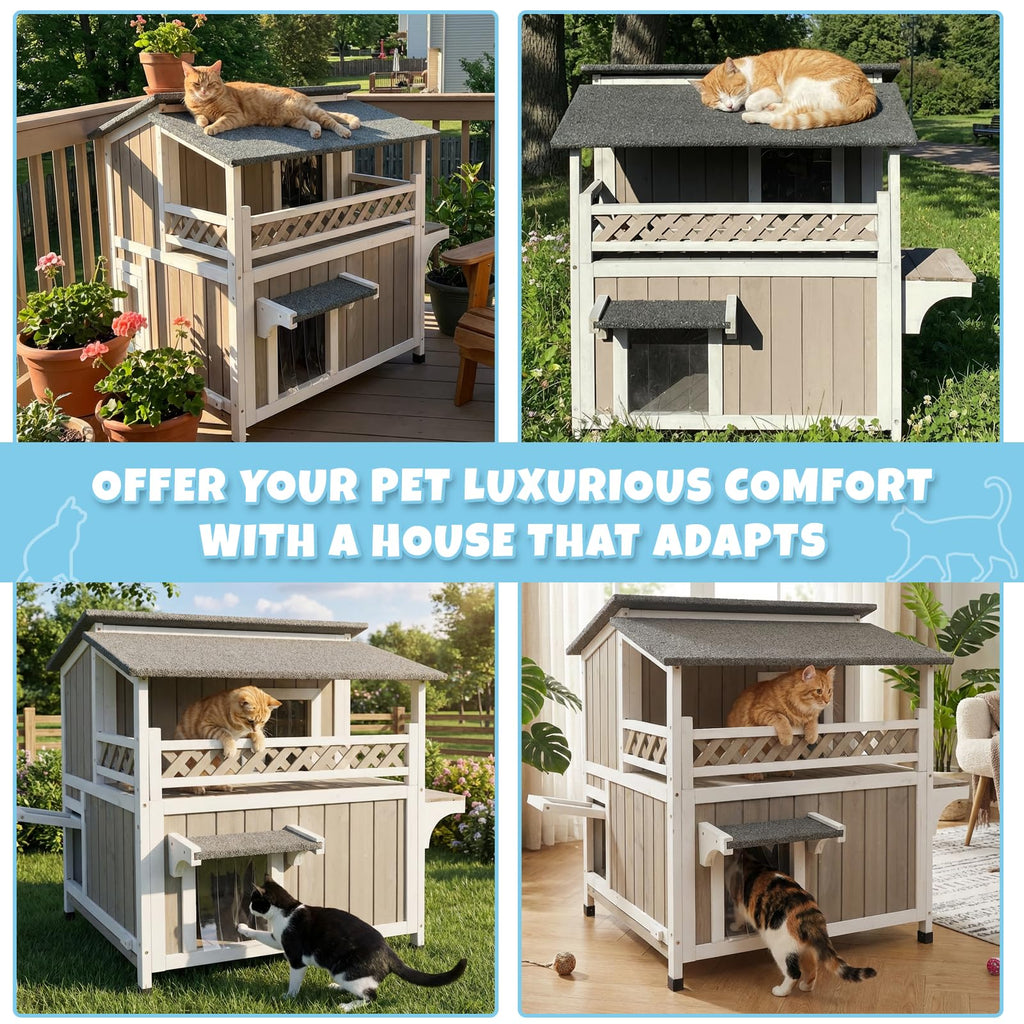 Wooden Two-Story Cat House T594876